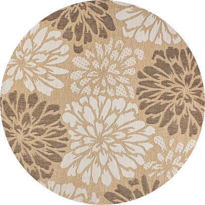 JONATHAN Y Floral Textured Weave Indoor Outdoor Round Area Rug 4 Ft Brown/Cream - Image 8