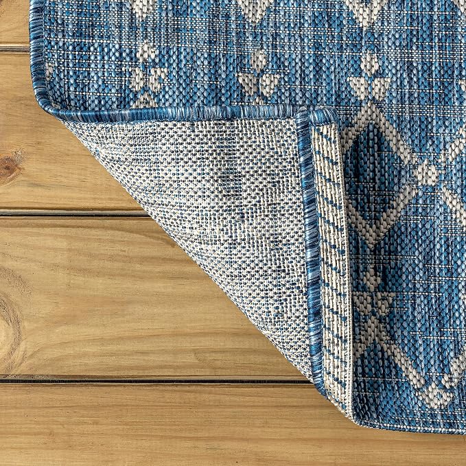 JONATHAN Y Moroccan Geometric Indoor Outdoor Runner Rug 2X20 Navy/Light Gray - Image 6