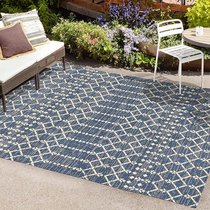 JONATHAN Y Moroccan Geometric Indoor Outdoor Area Rug 8X10 Navy/Beige, Ourika - Image 3