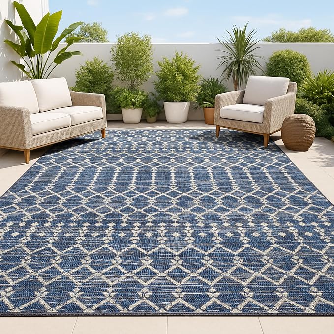 JONATHAN Y Moroccan Geometric Indoor Outdoor Area Rug 4X6 Navy/Beige, Ourika by JONATHANY