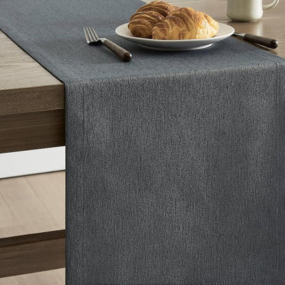 Basic Linen Style Table Runner, 14x60 Inch Charcoal | Mitered Corner Design - Image 4