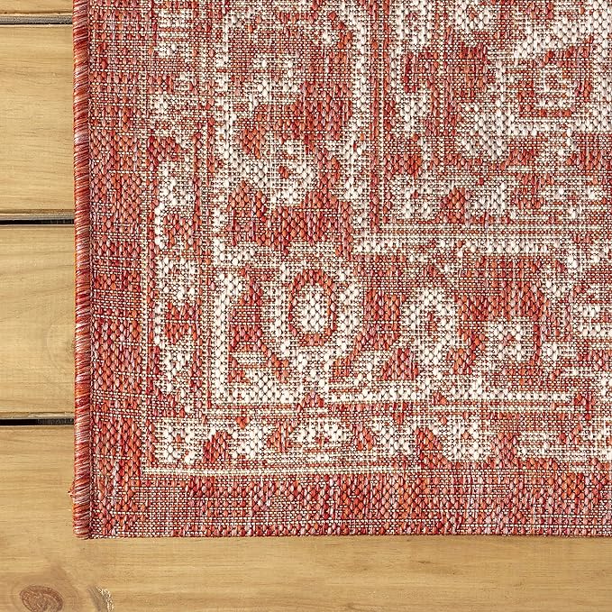 JONATHAN Y Boho Medallion Indoor Outdoor Square Area Rug 8X8 Red/Taupe - Image 6