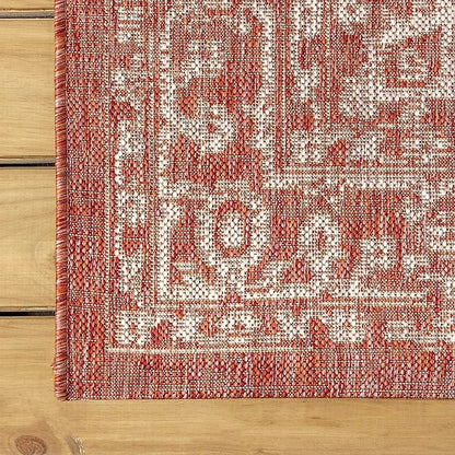 JONATHAN Y Boho Medallion Indoor Outdoor Square Area Rug 8X8 Red/Taupe - Image 6