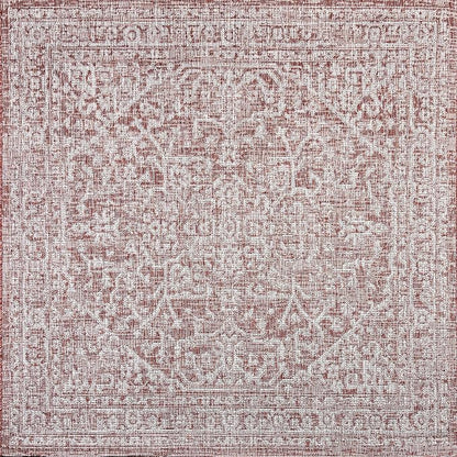 JONATHAN Y Boho Medallion Indoor Outdoor Square Area Rug 8X8 Red/Taupe - Image 8