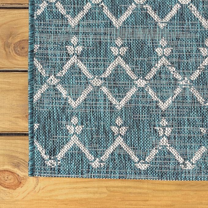 JONATHAN Y Moroccan Geometric Indoor Outdoor Round Area Rug 8 Ft Teal/Gray - Image 7
