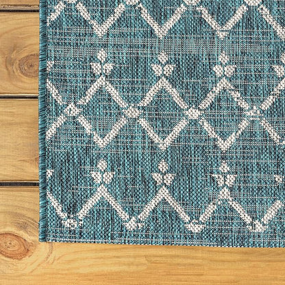 JONATHAN Y Moroccan Geometric Indoor Outdoor Round Area Rug 8 Ft Teal/Gray - Image 7