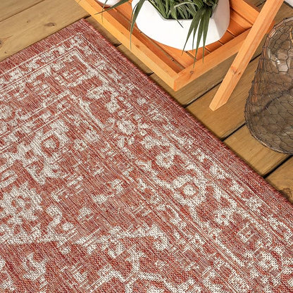 JONATHAN Y Boho Medallion Indoor Outdoor Square Area Rug 8X8 Red/Taupe - Image 7