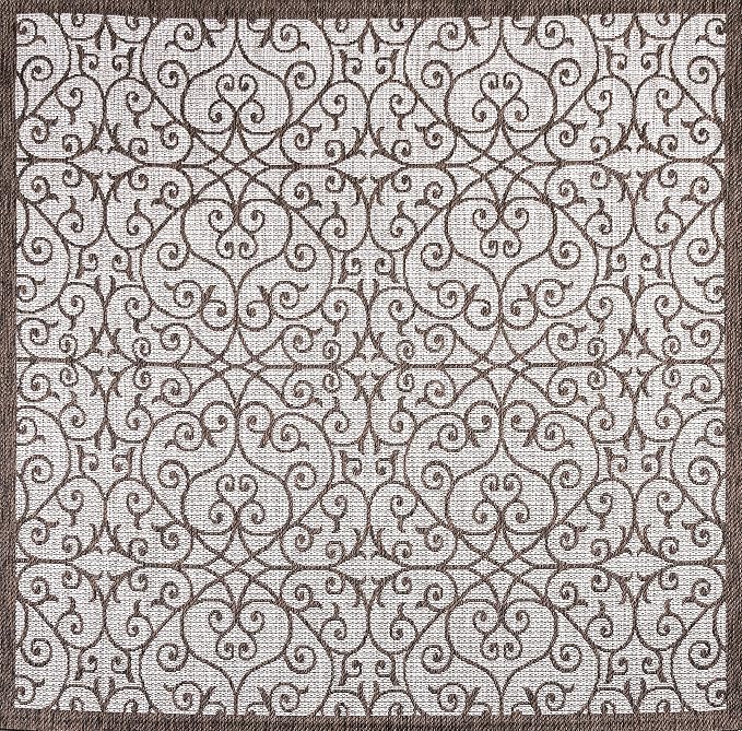 JONATHAN Y Vintage Filigree Indoor Outdoor Square Area Rug 8X8 Taupe/Espresso - Image 9