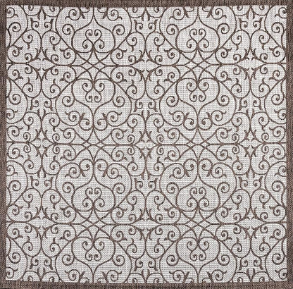 JONATHAN Y Vintage Filigree Indoor Outdoor Square Area Rug 8X8 Taupe/Espresso - Image 9