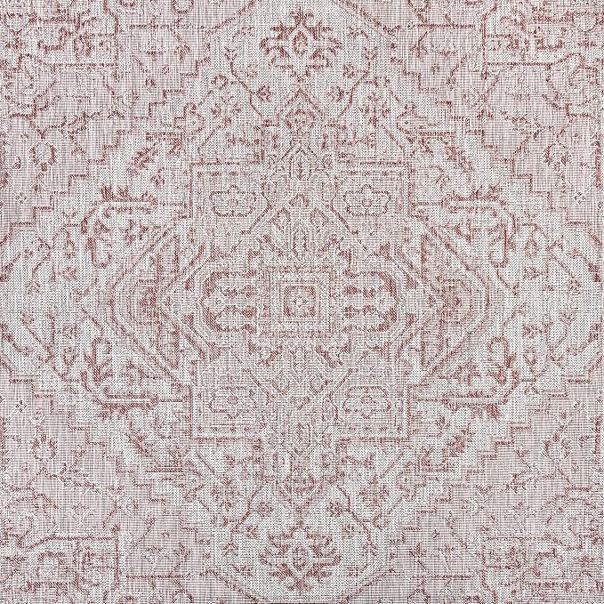 JONATHAN Y Boho Medallion Indoor Outdoor Square Area Rug 6X6 Red/Taupe - Image 8